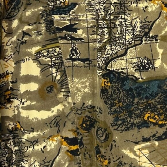 Vintage Annie Alexander Green Silk Button-Up Shirt w/Map Design Women's Size 12 - Picture 3 of 6
